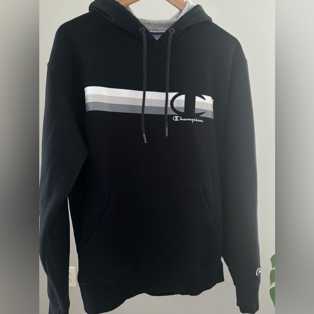 Champion Men's Powerblend Fleece Striped Hoodie Medium
